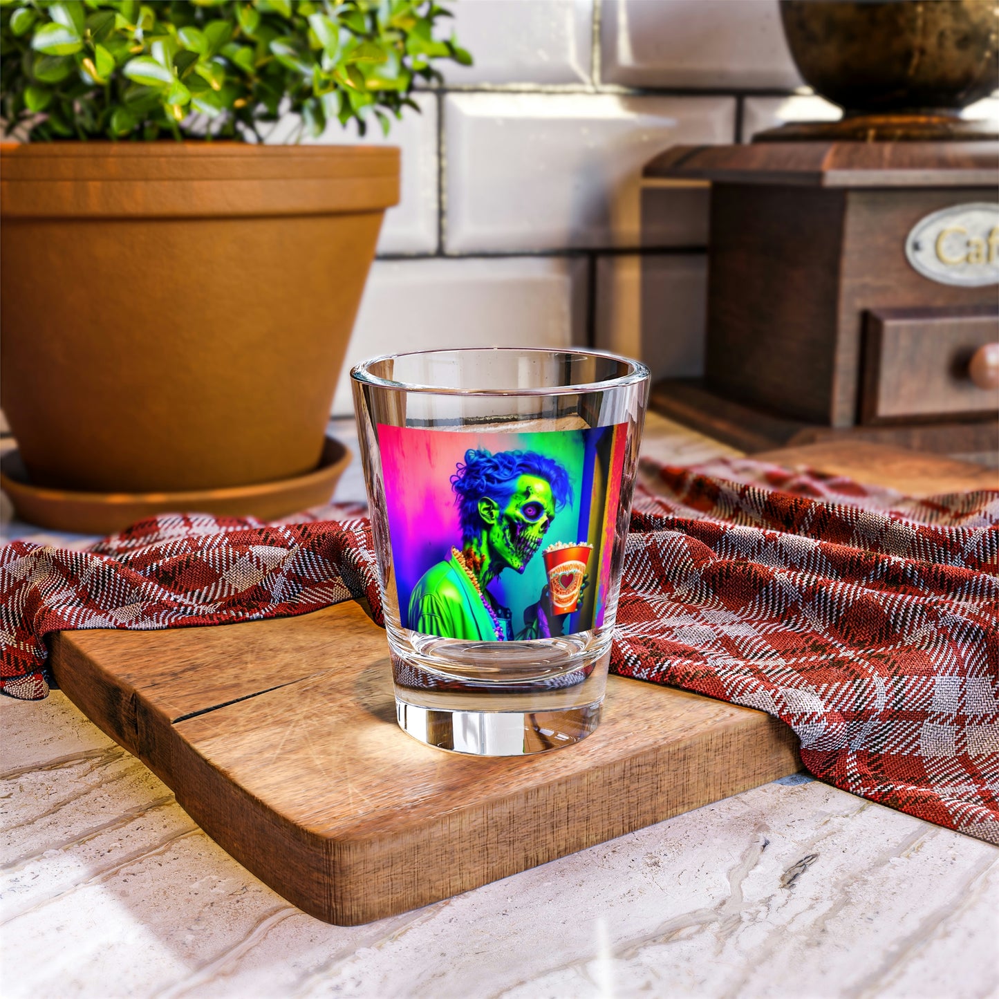 Fricken Zombie Eating Popcorn Shot Glass, 1.5oz