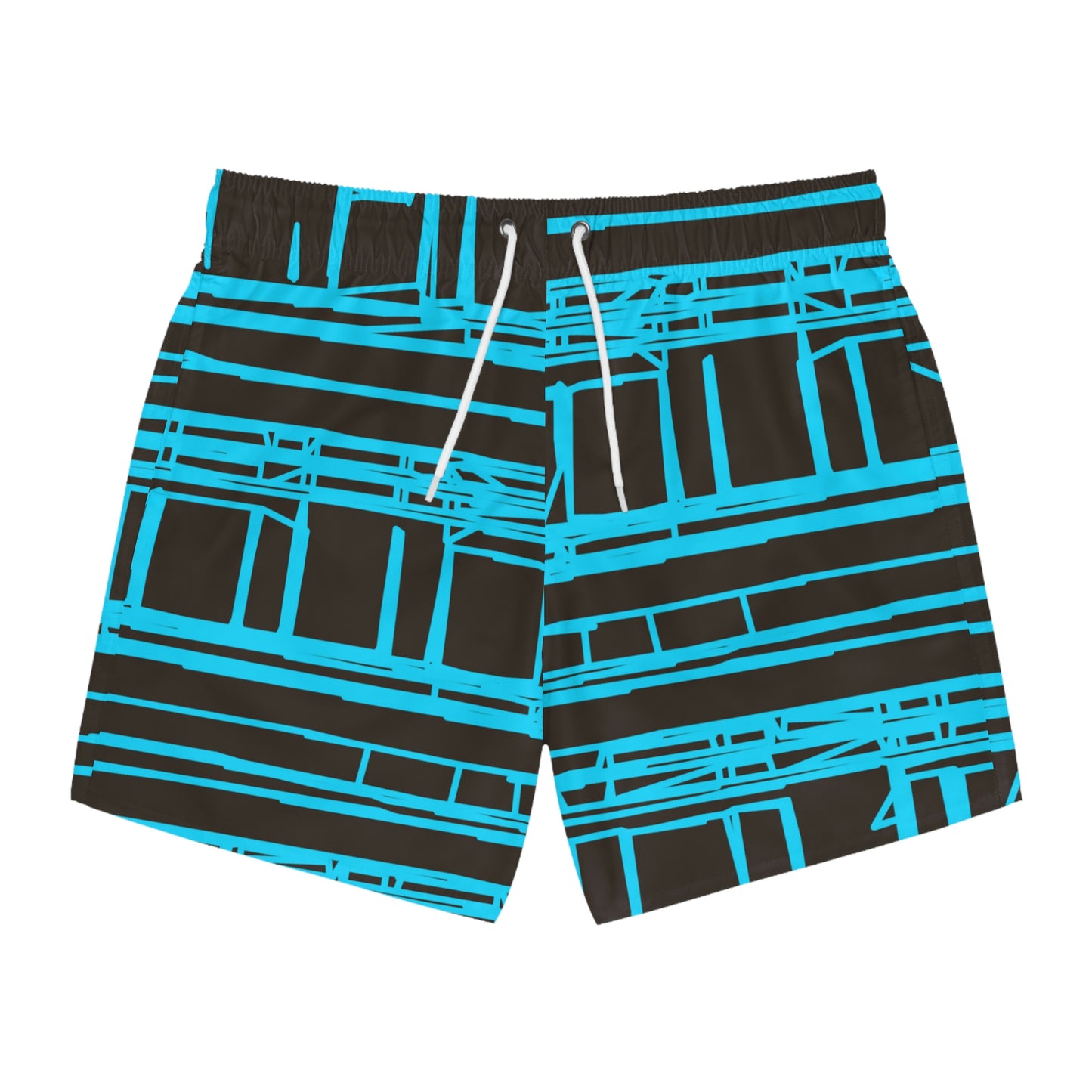 Aqua turquoise Geometric Swim Trunks