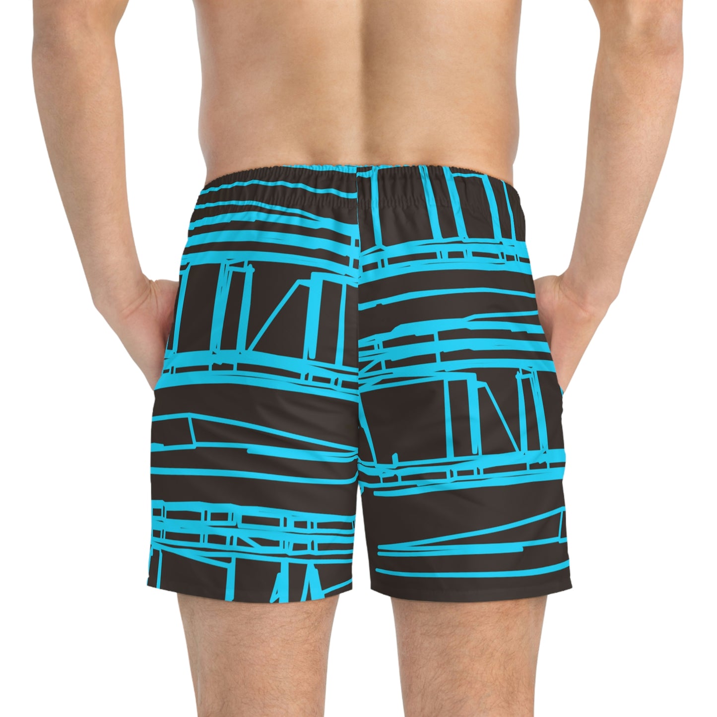 Aqua turquoise Geometric Swim Trunks