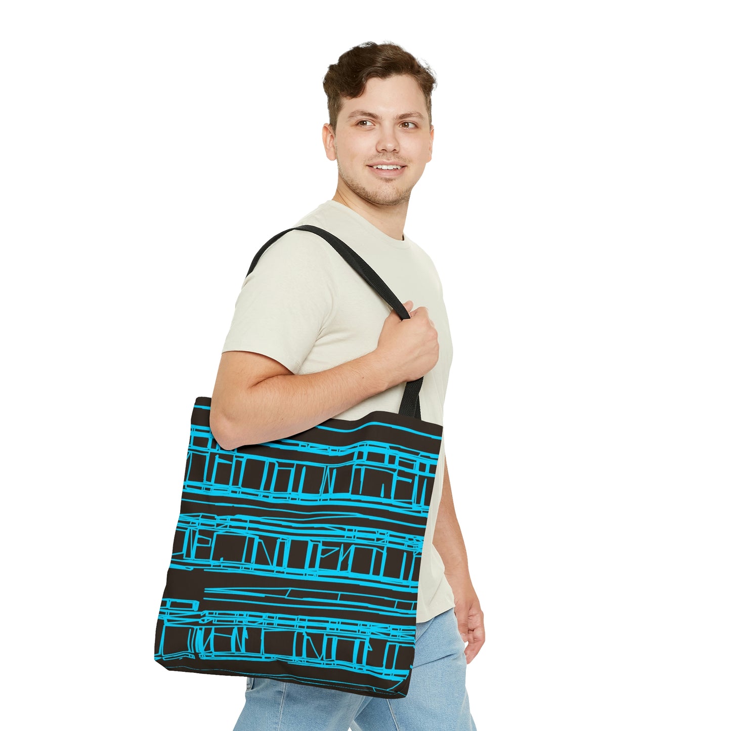 Aqua Turquoise Geometric Windows Tote Bag