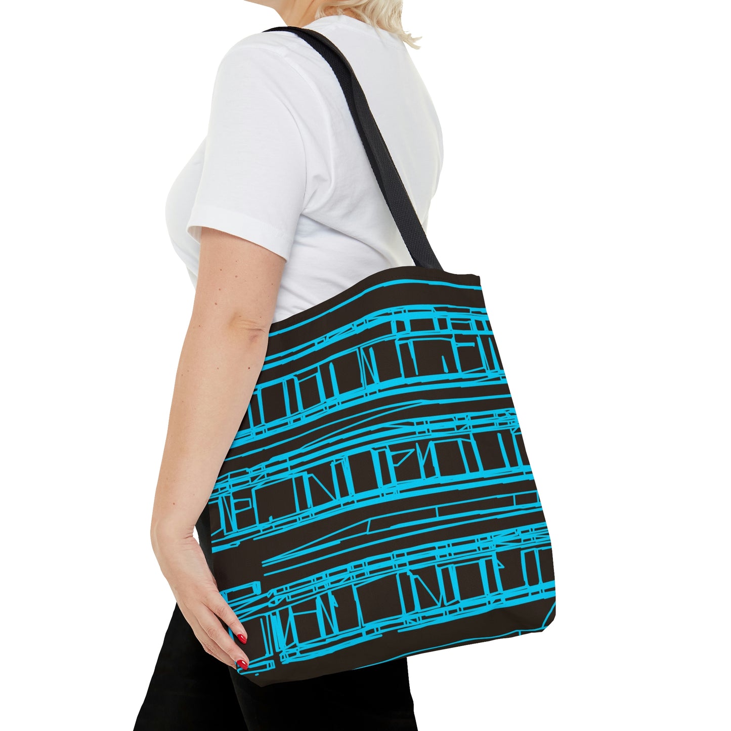 Aqua Turquoise Geometric Windows Tote Bag