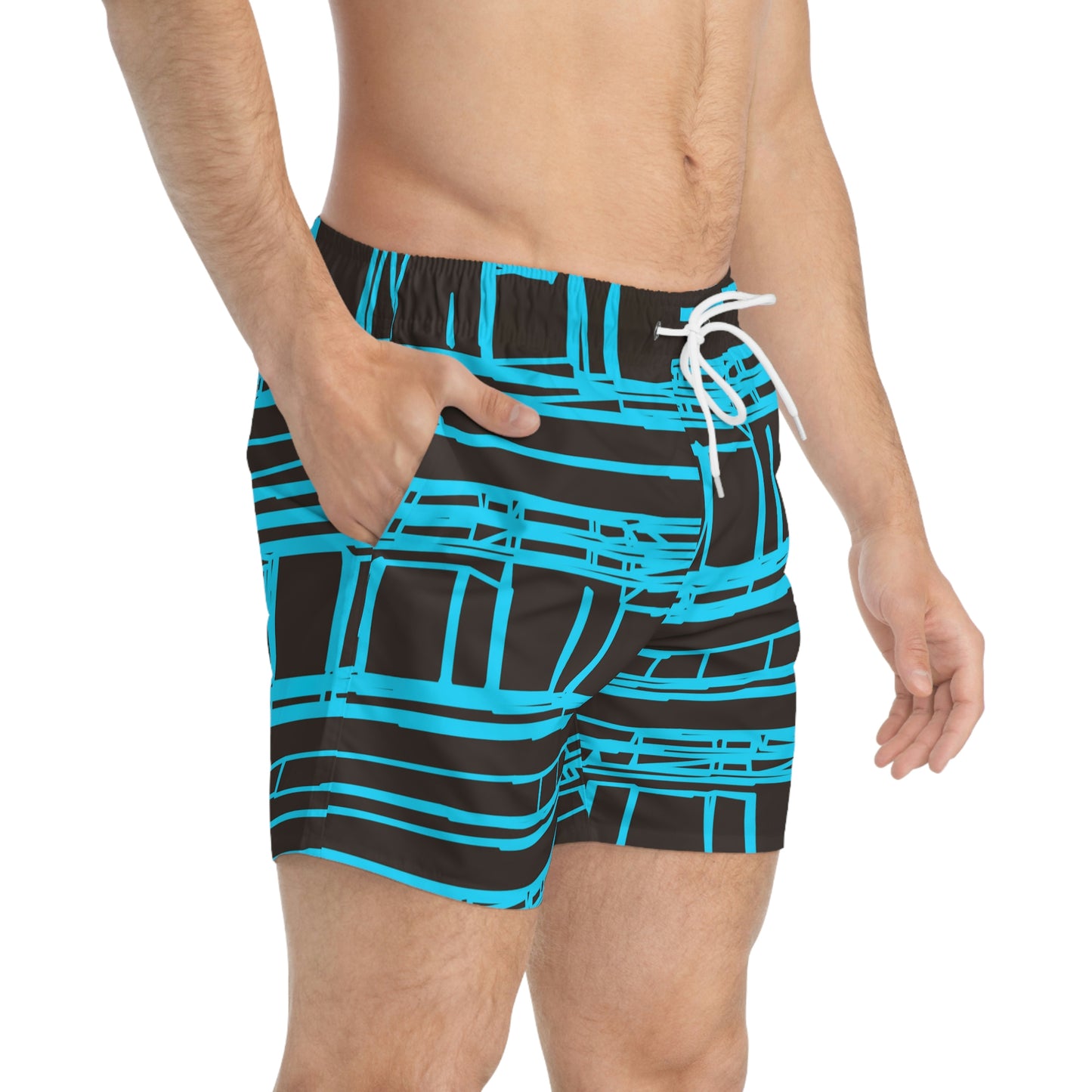 Aqua turquoise Geometric Swim Trunks
