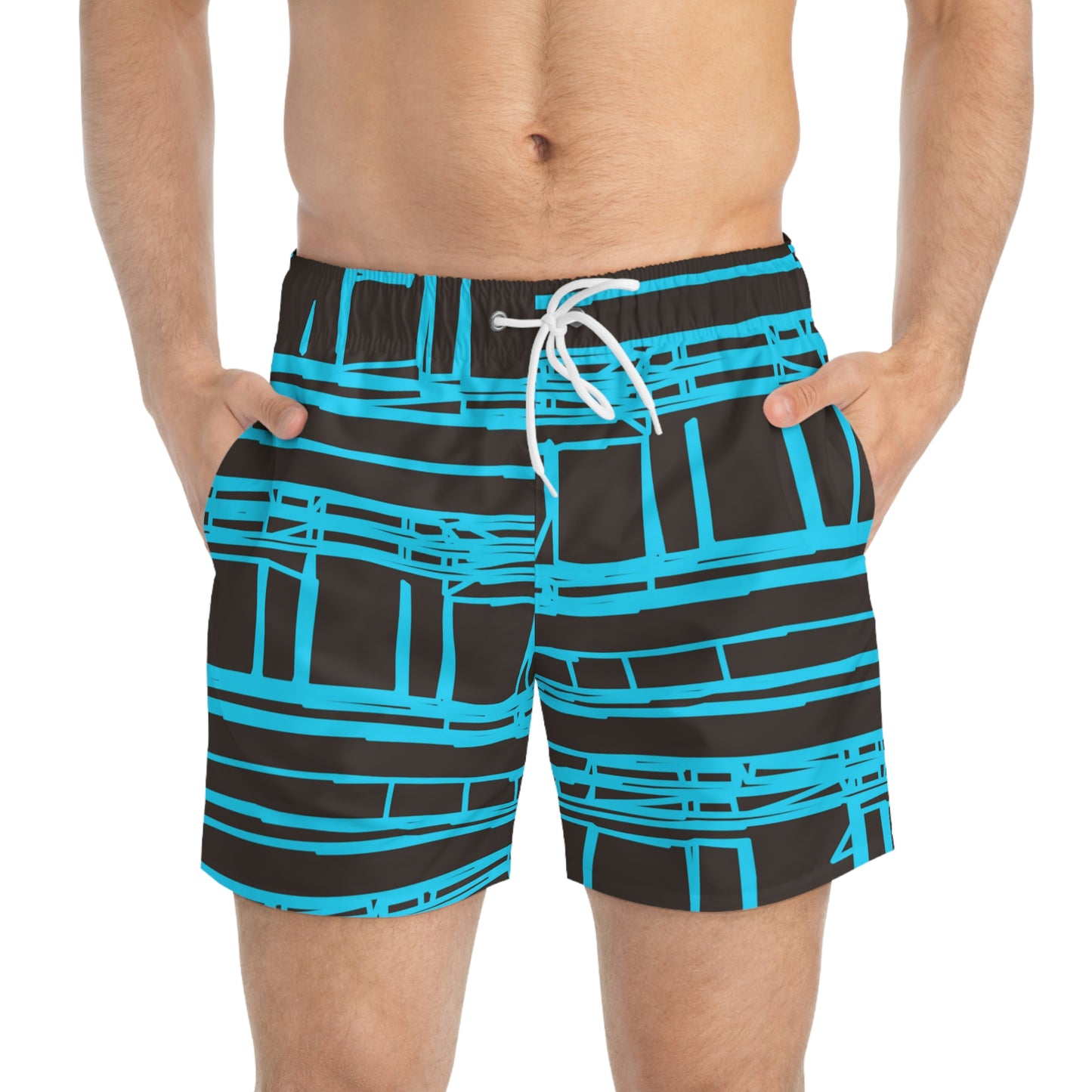 Aqua turquoise Geometric Swim Trunks